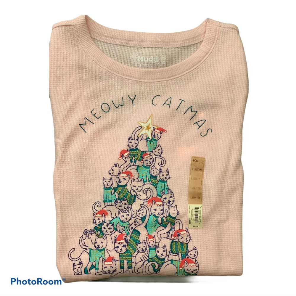 Girls Christmas Thermal Long sleeves shirt Meowy